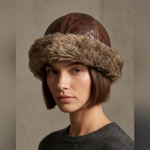 Brown Leather Aviator Hat with Fur Trim